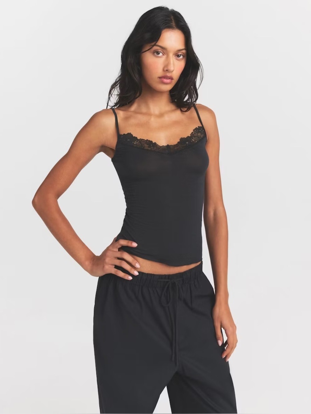 SKIMS Sheer Modal Lace Cami - Onyx, S